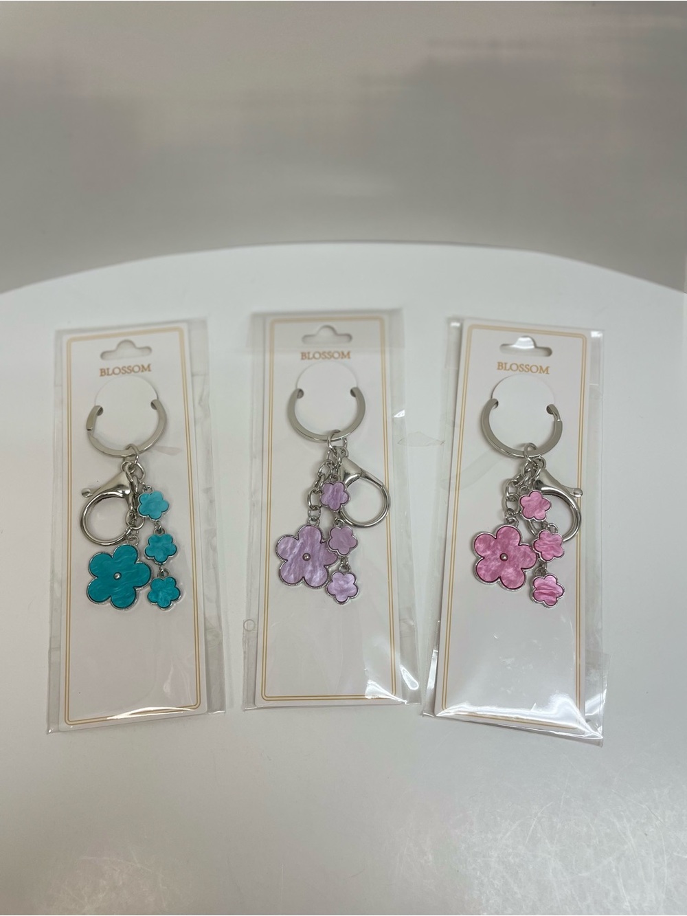 Cloverleaf Flower Keychain Trio - Aqua , Lavender, Pink Set of 3